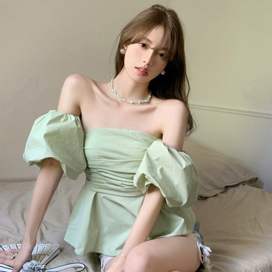 パフスリーブオフショル ツイストデザイントップス S1521