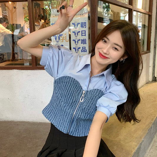 パフスリーブのチューブトップ風トップス S1837