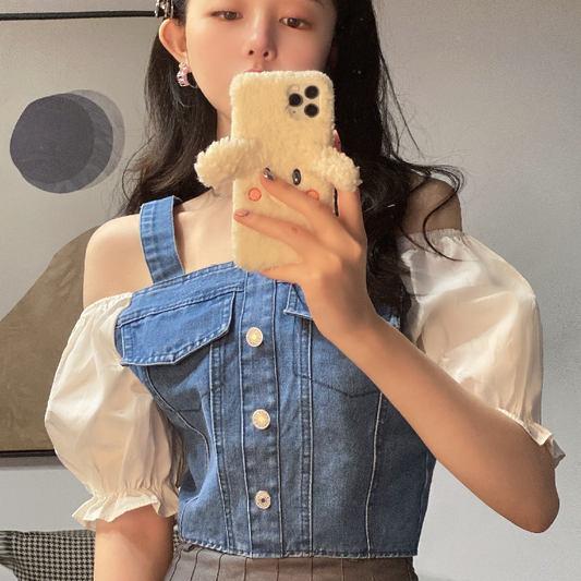 オフショルデニムビスチェ風トップス レイヤードで可愛く♡ S1609