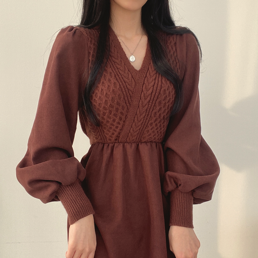 カシュクール風ニットワンピース♡もこもこケーブル編み S1135