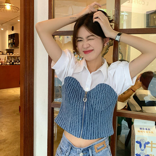 パフスリーブのチューブトップ風トップス S1837