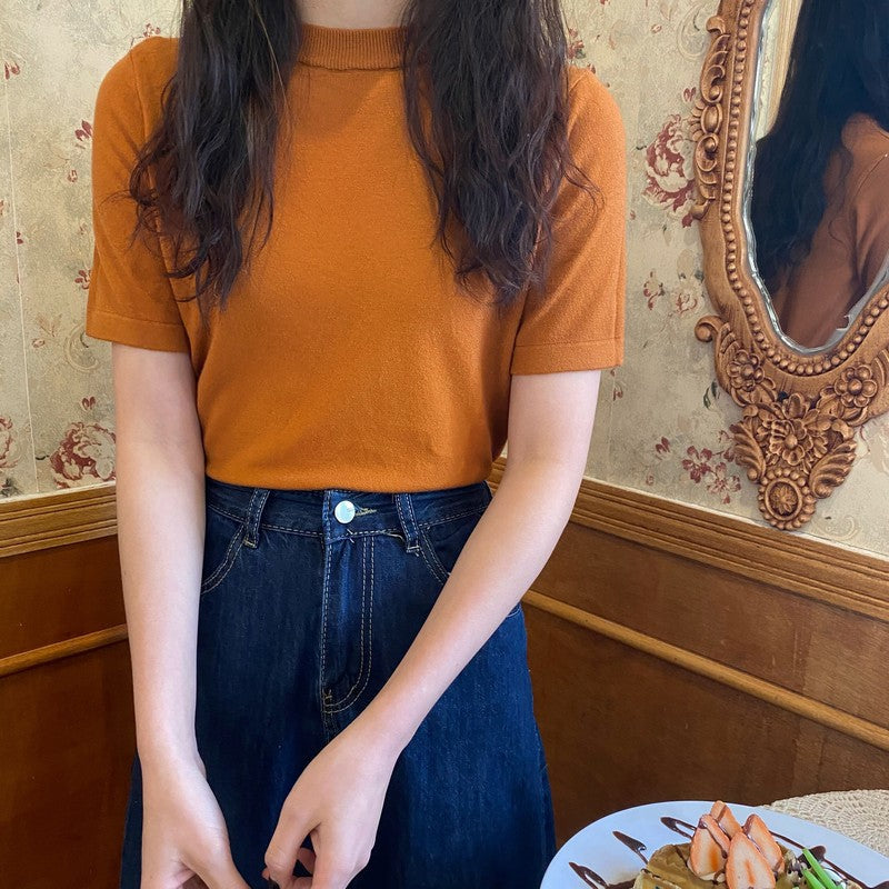 モックネックTシャツ ベーシックで着回し◎ S1165