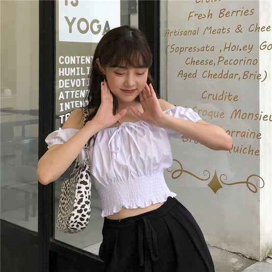 ふんわりパフスリーブのギンガムチェックブラウス S1485