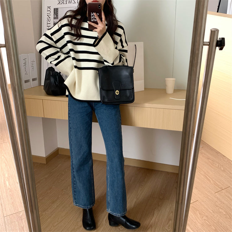 ワイドスリーブボーダーニット ゆったりシルエットで大人可愛い S1950