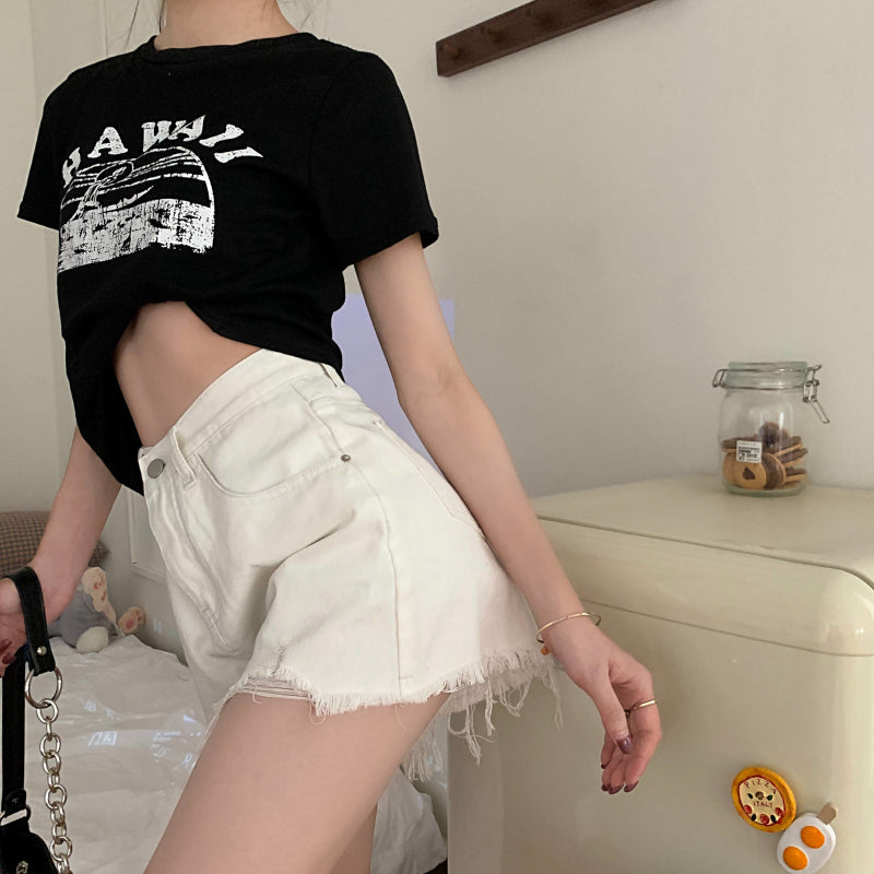 ダメージデニムショートパンツ 抜け感デザイン S1814
