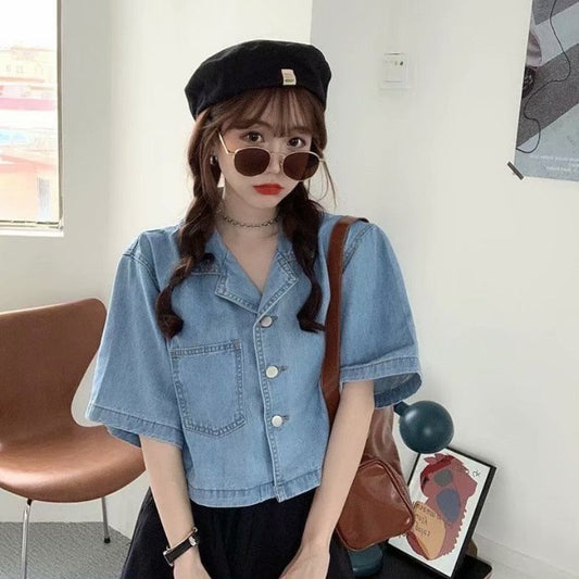 ハーフスリーブデニムシャツ ゆるカジュアルに映える一枚 S1833