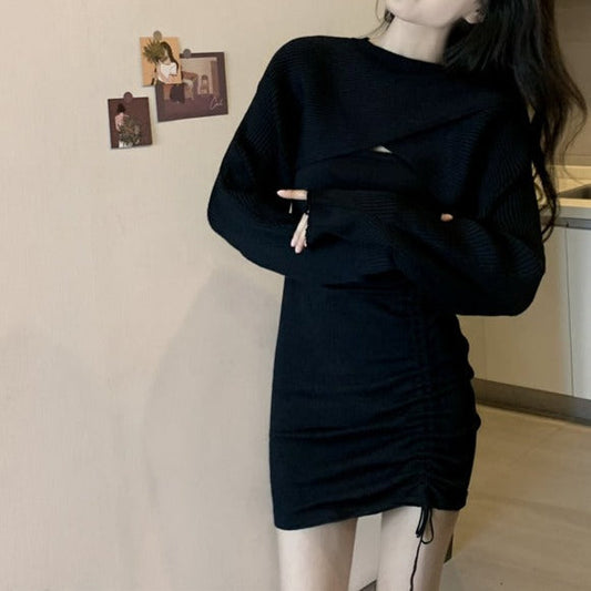 クロップドニット×ギャザースカートワンピセット S1238