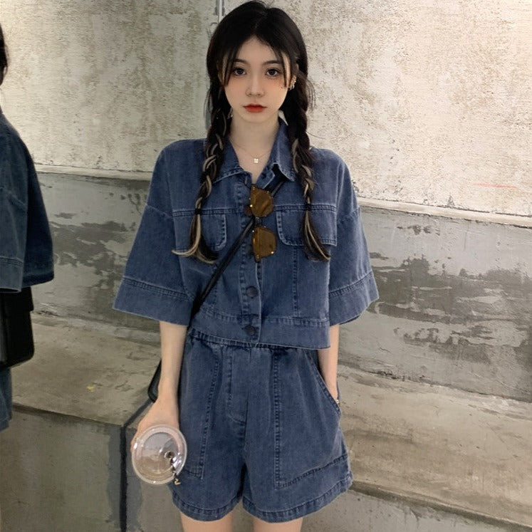 ショート丈デニムセットアップ♡スタイルアップに S1838