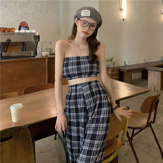 チェックワイドパンツセットで大人可愛いコーデ S1845