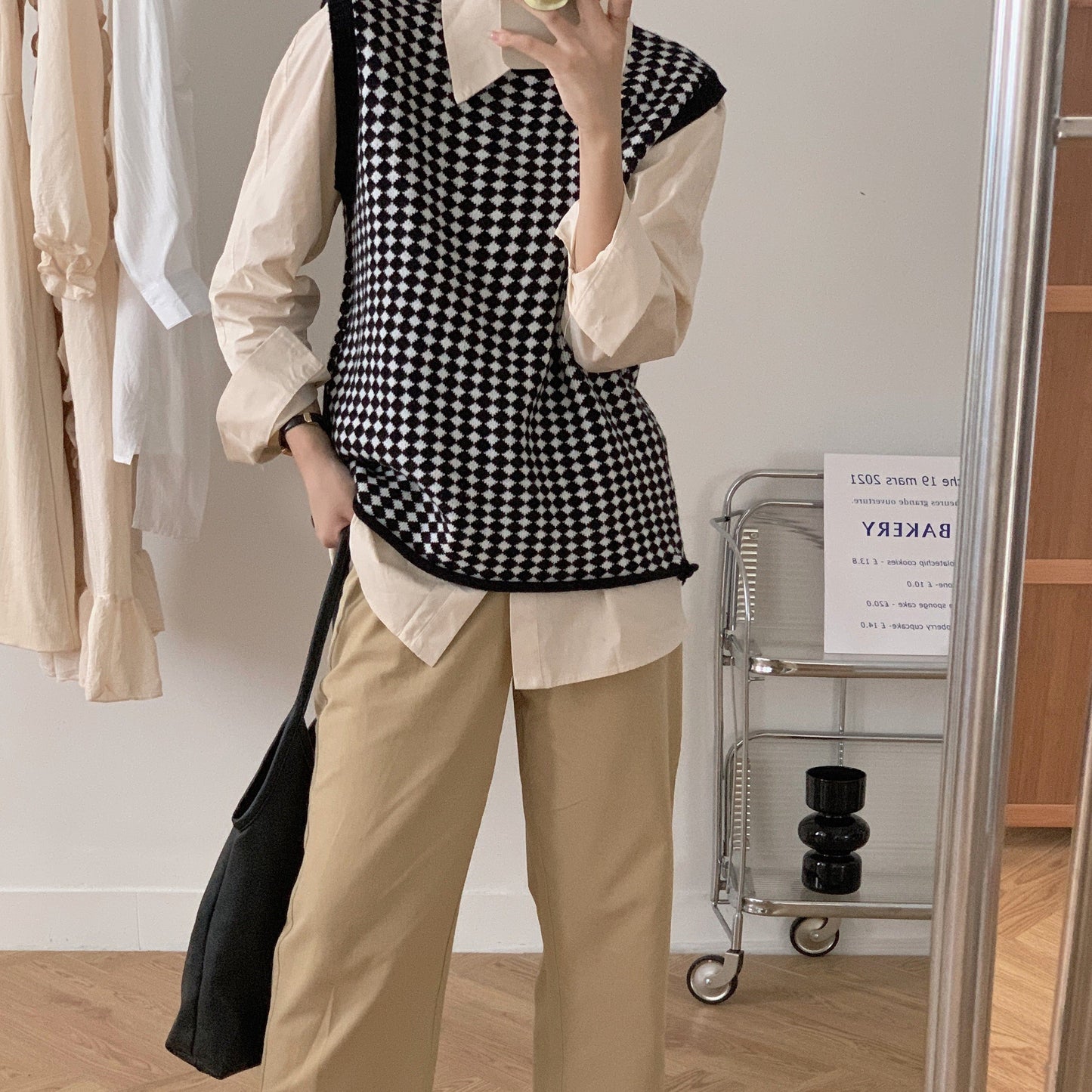 ダイヤモンドチェックニットベスト♡お洒落ワンピース風 S1247