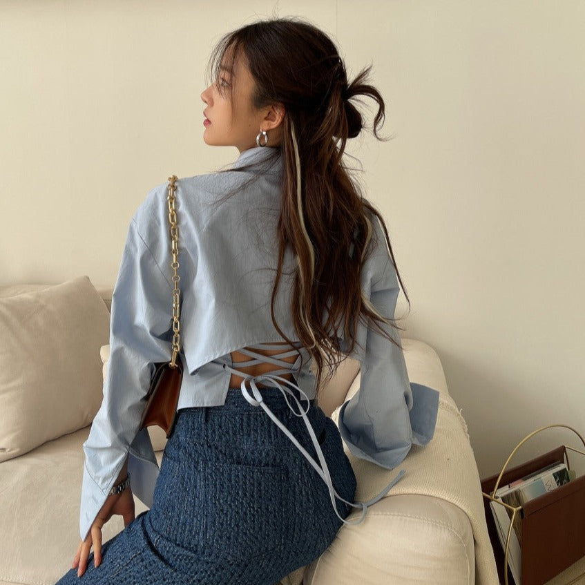 バックレースアップシャツ♡大人可愛いデザイン S2139
