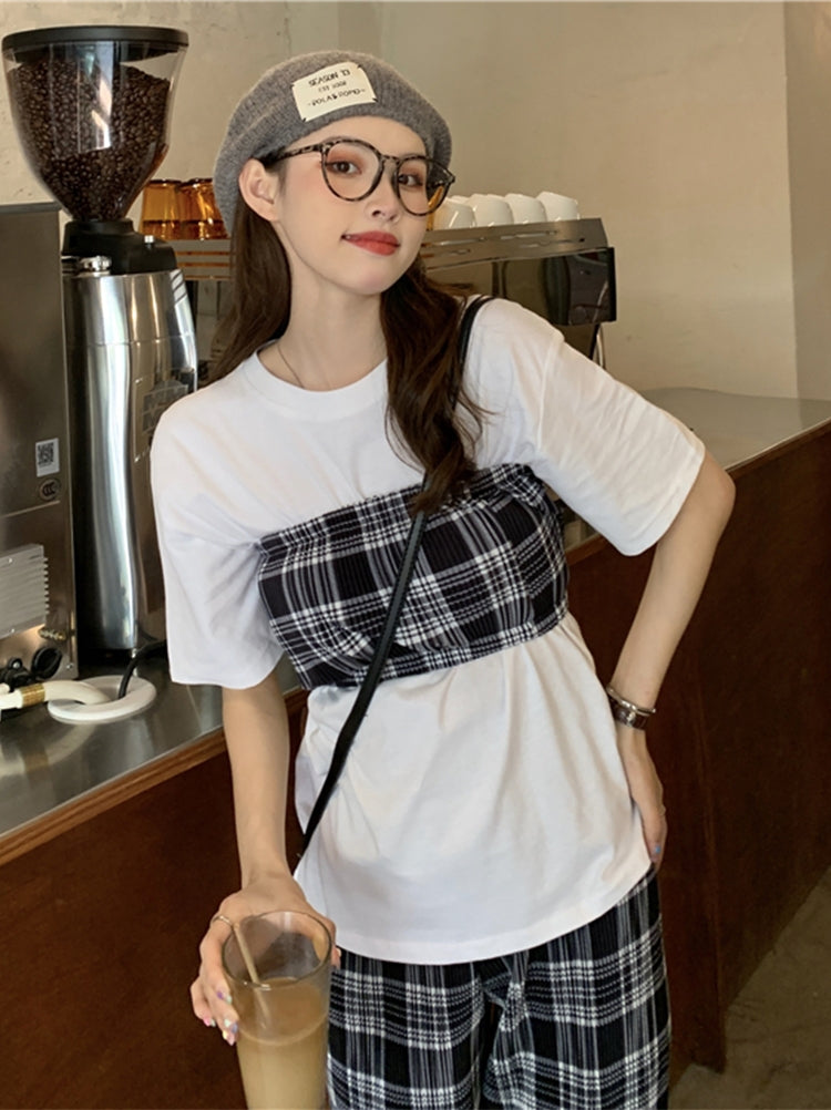 チェックワイドパンツセットで大人可愛いコーデ S1845
