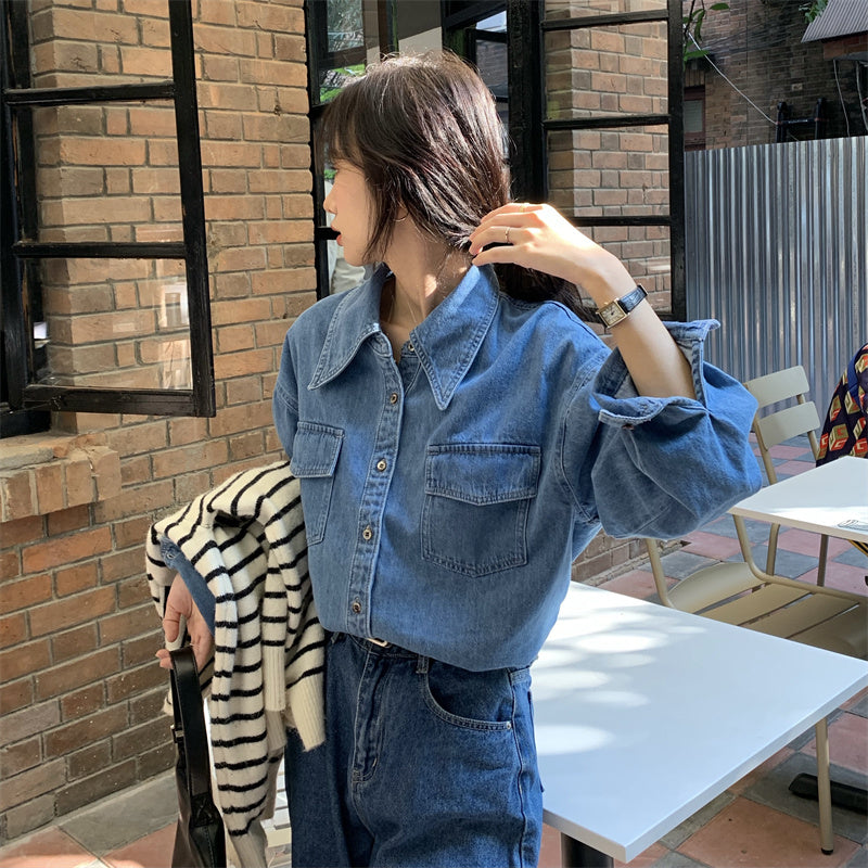 ベーシックデニムシャツ♡シンプルで着回し自由な一枚 S2451