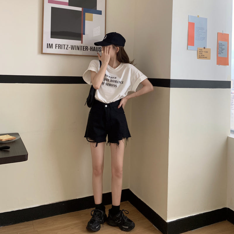 ダメージデニムショートパンツ 抜け感デザイン S1814