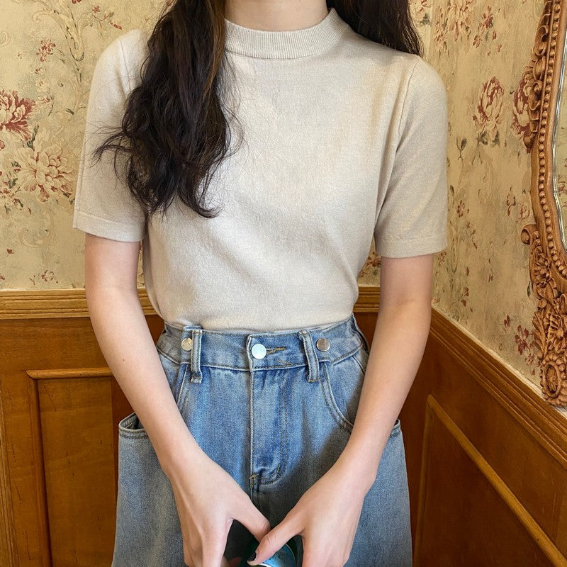 モックネックTシャツ ベーシックで着回し◎ S1165