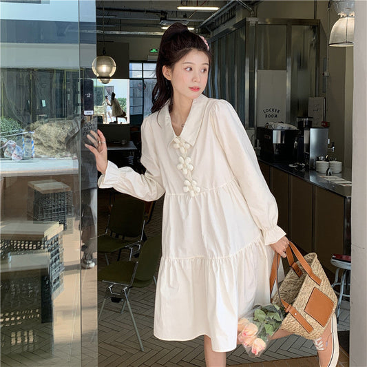 フラワーモチーフの可愛いシャツワンピース S1786