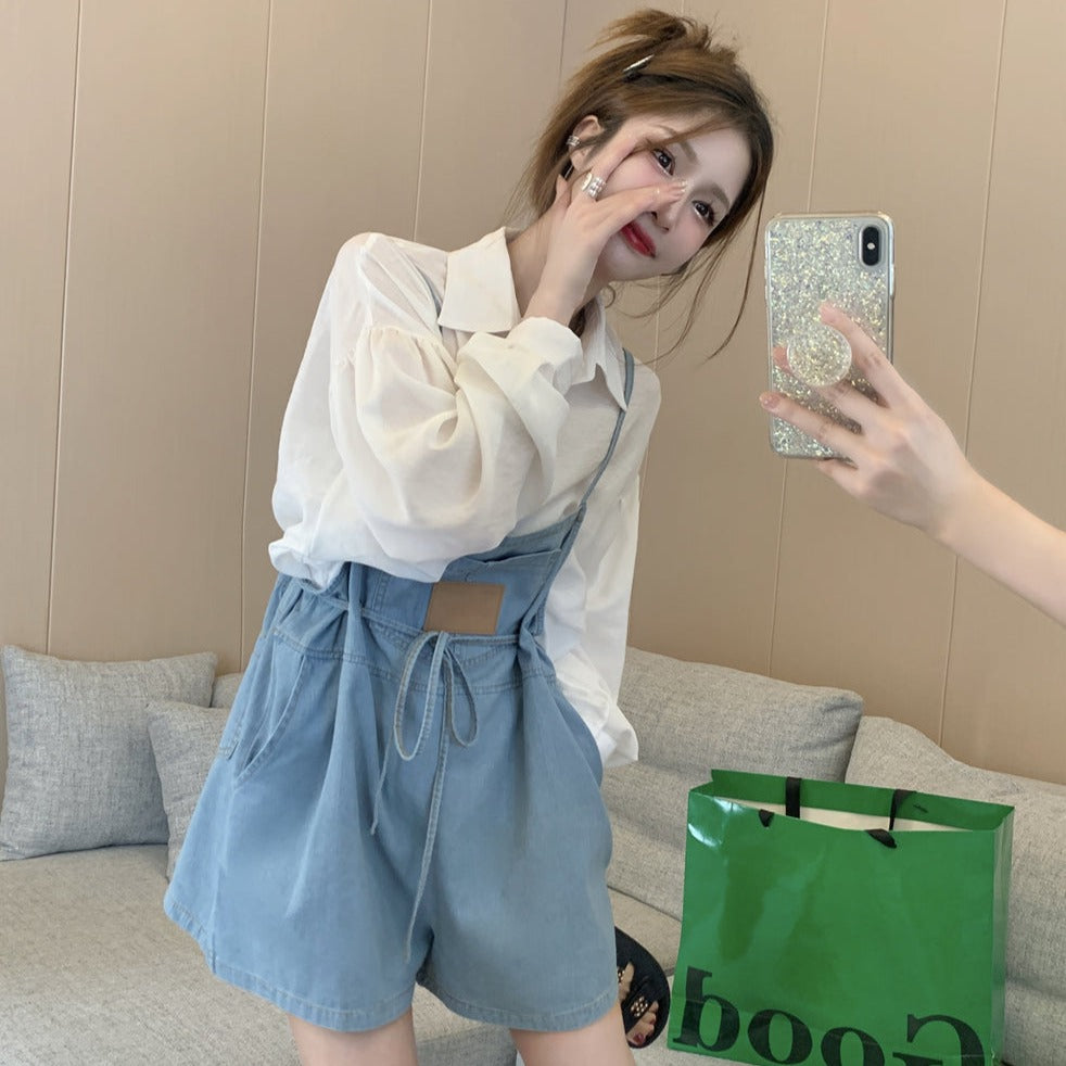 ストラップデニムサロペット+シャーシャツ【単品販売】 S2249