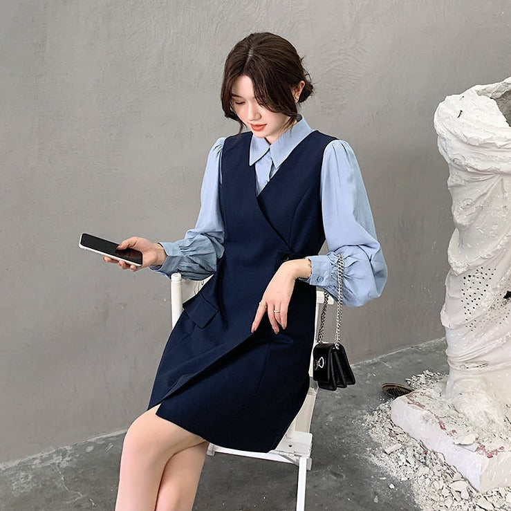 シンプルシャツ×Vネックワンピ セットアップ S1795