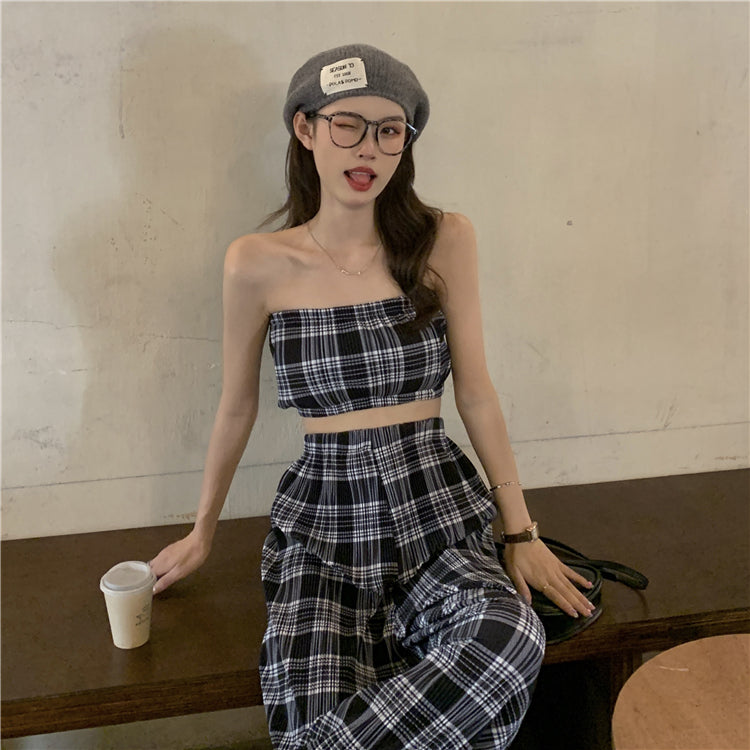 チェックワイドパンツセットで大人可愛いコーデ S1845