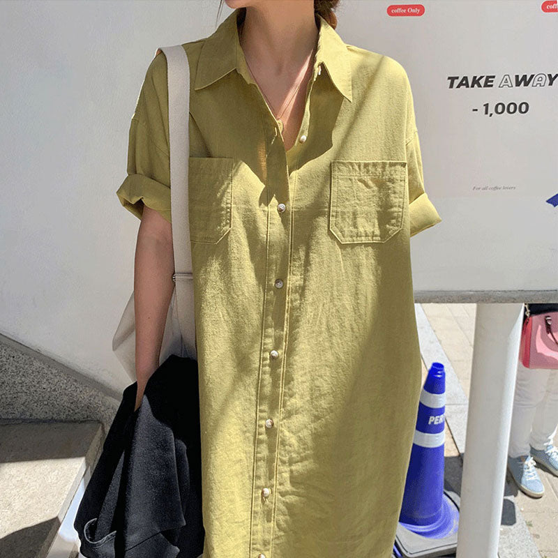ロングシャツワンピース 夏のAラインで可愛く♡ S1791