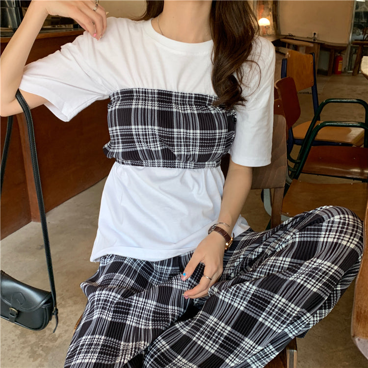 チェックワイドパンツセットで大人可愛いコーデ S1845