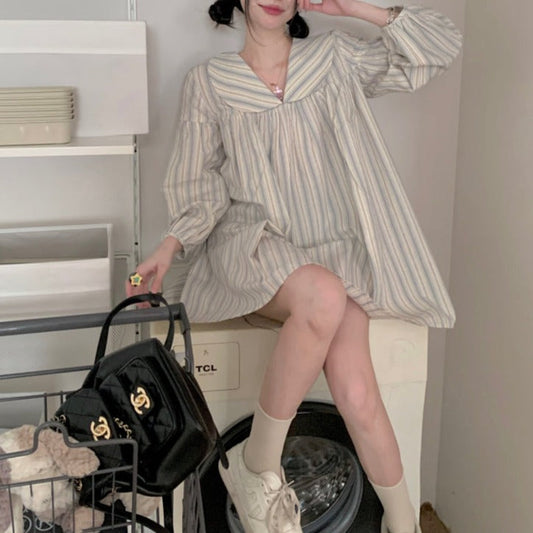 爽やかストライプAラインワンピース S1789