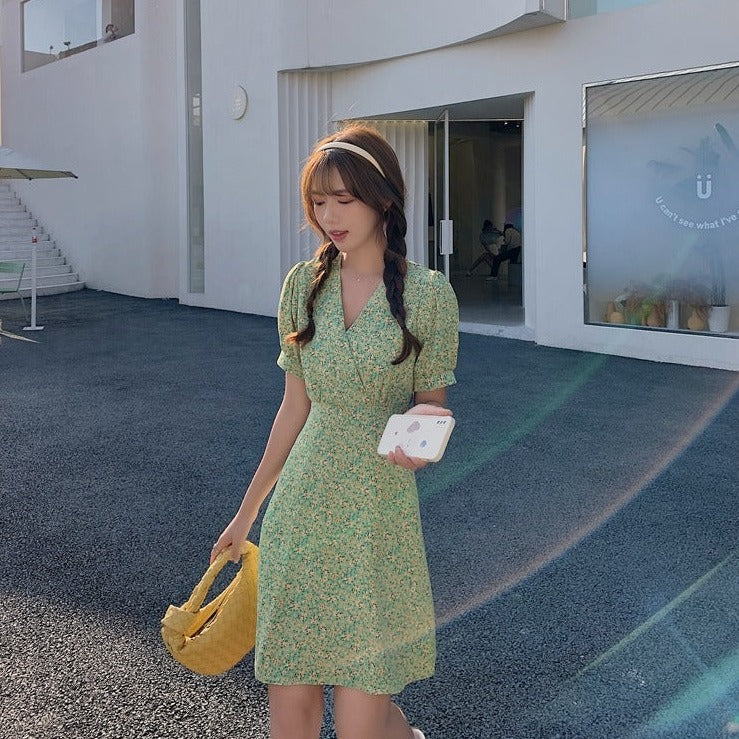 小花柄パフスリーブミニワンピース♡大人可愛いサマーアイテム S1407