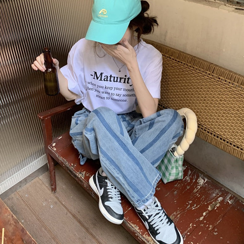 デザインストレートデニムパンツ♡縦ストライプで脚長効果 S2445