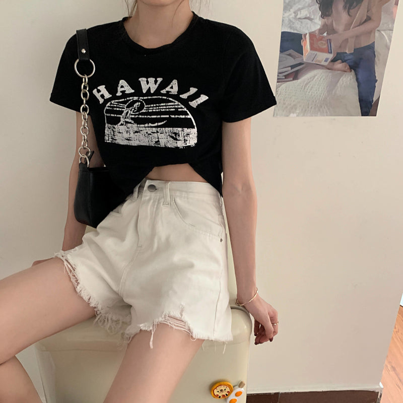 ダメージデニムショートパンツ 抜け感デザイン S1814