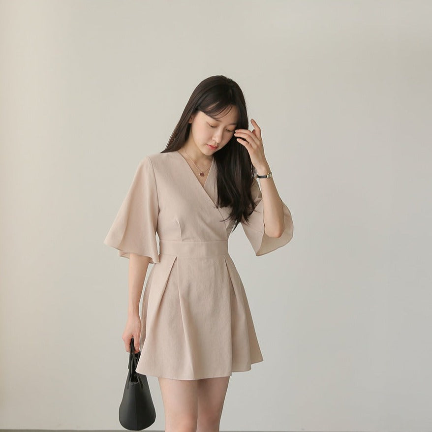 大人可愛いカシュクールVネックワンピース S1858