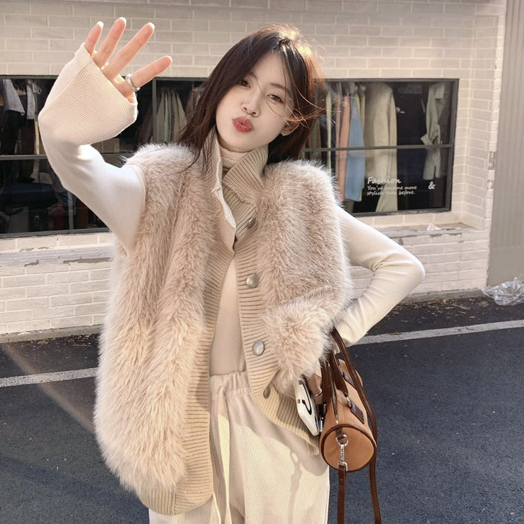 ふわふわフェイクファーベスト♡大人可愛いレイヤードに S1068