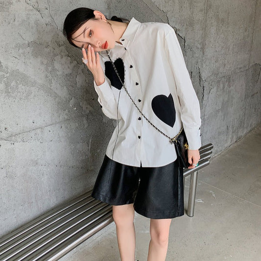ハートデザインシャツ モノトーンで可愛い S1745