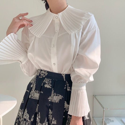 大人可愛いプリーツデザインシャツ S1693