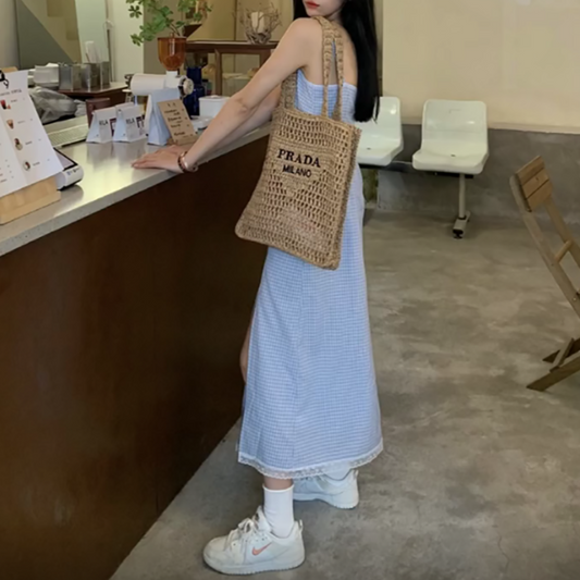 ハイスリットチェックキャミワンピース♡大人可愛い S1899