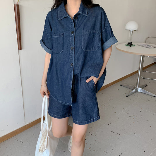 デニムシャツ&ショーパン ビッグシルエットセットアップ S1842