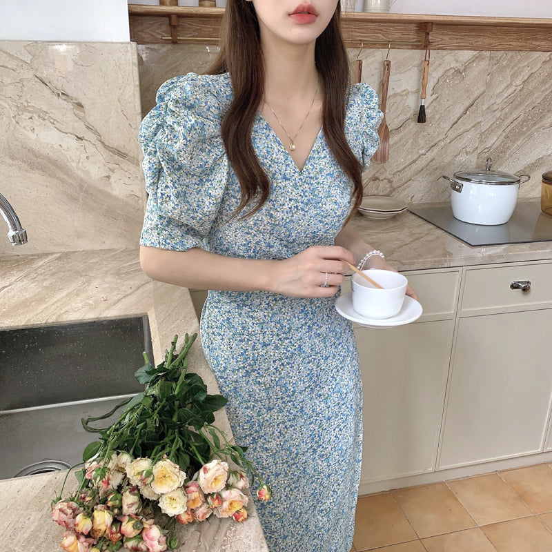 大人可愛い小花柄カシュクールワンピース S1834