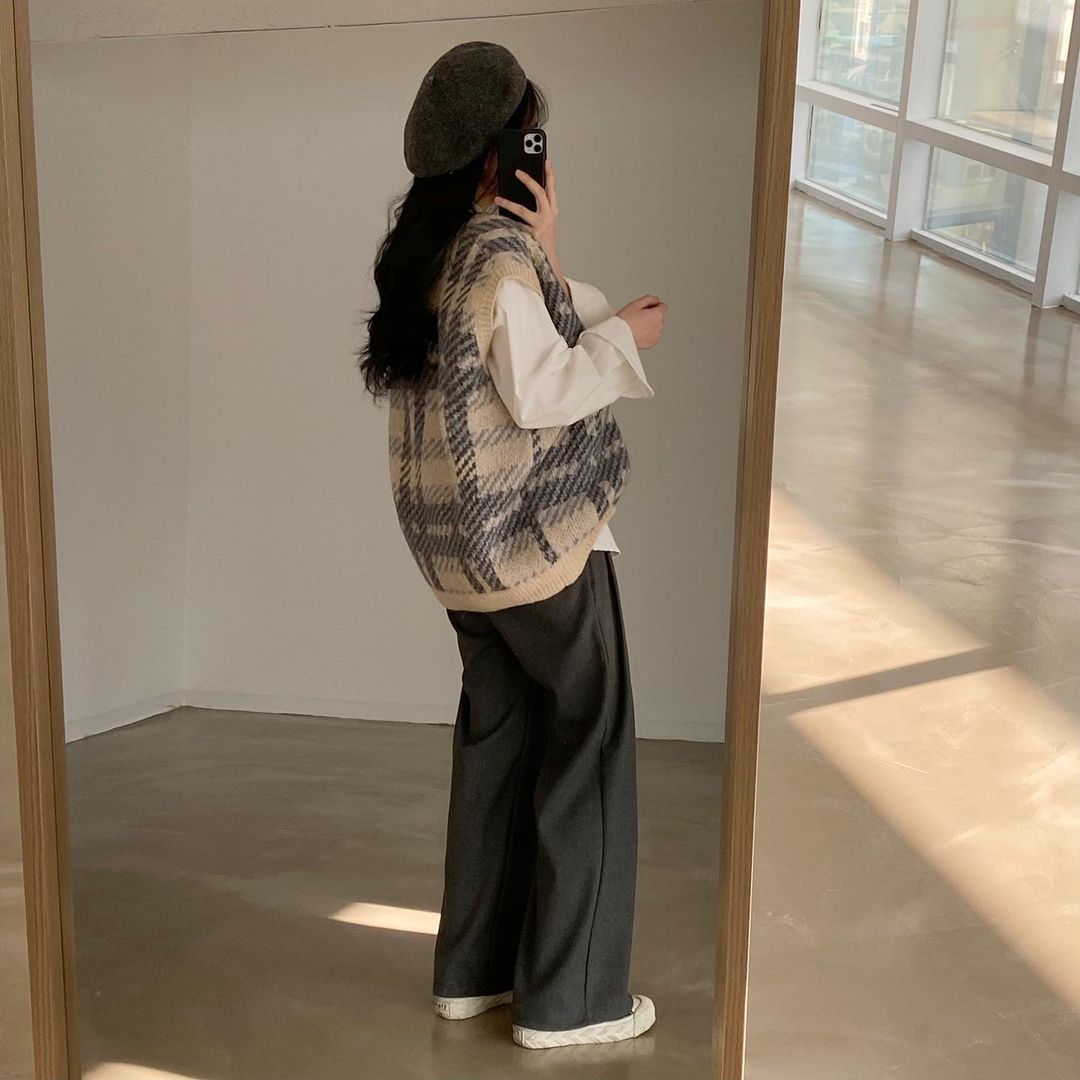 グレンチェックニットベスト♡ゆったりシルエットでこなれ感UP S1246