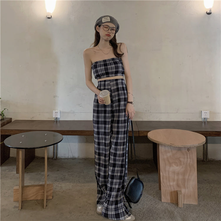チェックワイドパンツセットで大人可愛いコーデ S1845