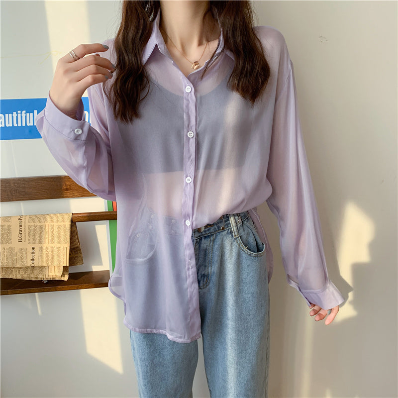 6色展開 シースルーサイドリボンシャツ 大人可愛い S1632