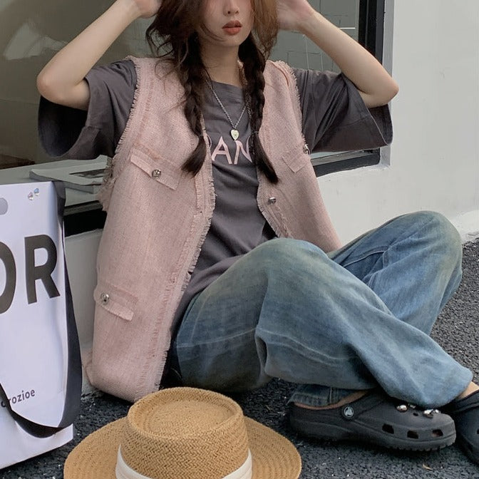 ツイード風ジレ&オーバーロゴTシャツ【単品】 S2301