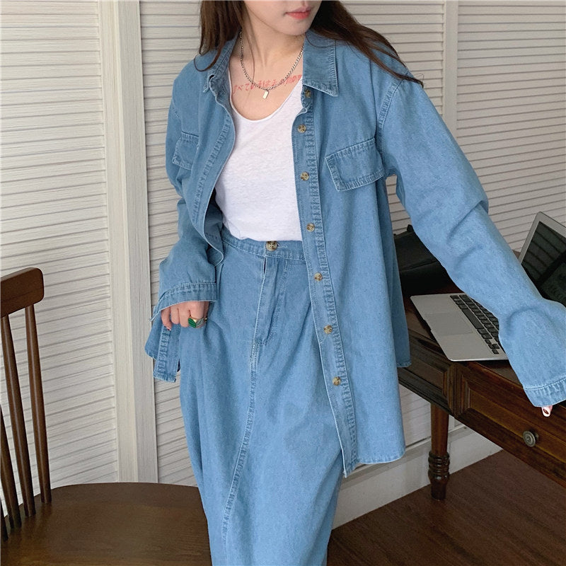 春デニムセットアップ♡シャツジャケットとスカートの可愛いコーデ S2382