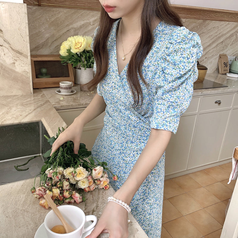 大人可愛い小花柄カシュクールワンピース S1834
