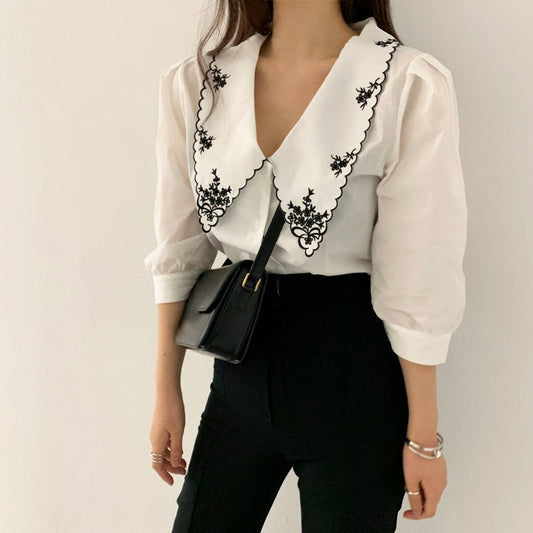 花刺繍フリル襟ブラウス S1438