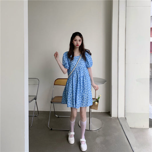 コントラストドットスクエアネックミニワンピース S1886