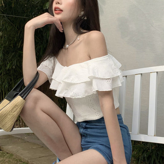 コットンレースフリルブラウス♡女性らしいトップス S1875