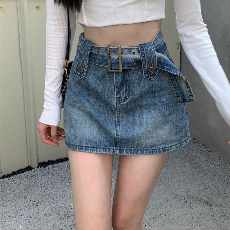ベルト付きデニムミニスカート♡インナーショーツ付き S2307