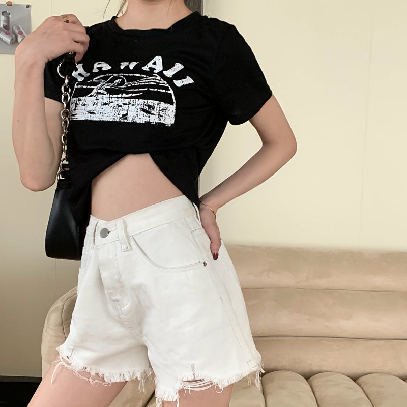 ダメージデニムショートパンツ 抜け感デザイン S1814