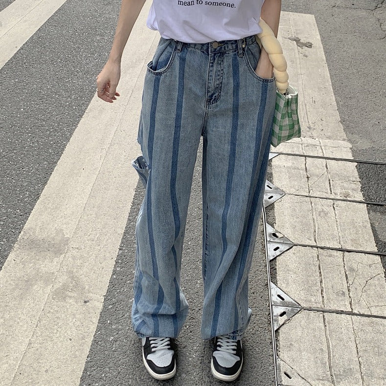デザインストレートデニムパンツ♡縦ストライプで脚長効果 S2445