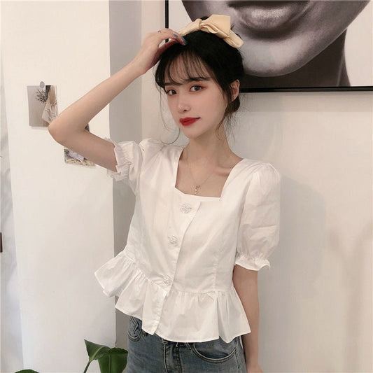 半袖ペプラムブラウス ガーリーでふんわりシルエット S1405