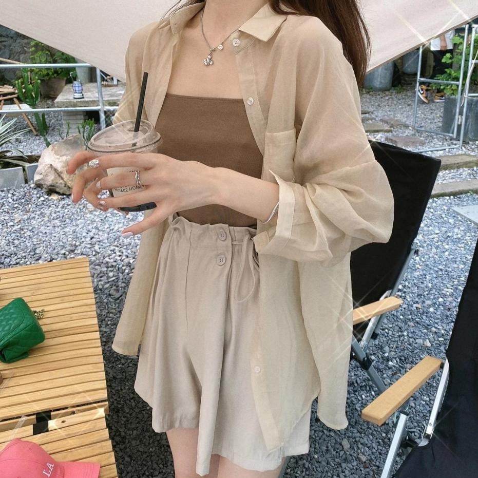 シースルーシャツ×キャミセット◎透け感が可愛い S2334